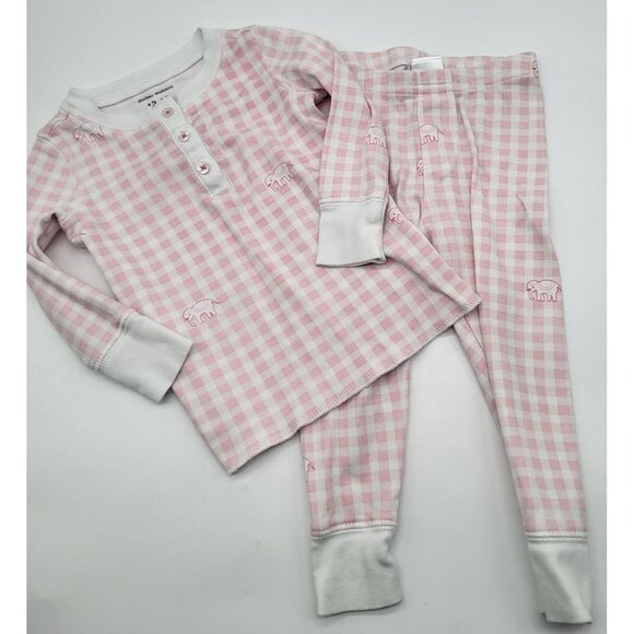 ROLLER RABBIT Baby 12-18M Pajama Set 2 PC Long Sleeve Pink Gingham Pima Cotton - Picture 1 of 5